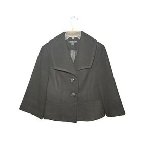 Tribella Black Two Button Cropped Pea Coat Blazer Jacket Wing Collar Size 4